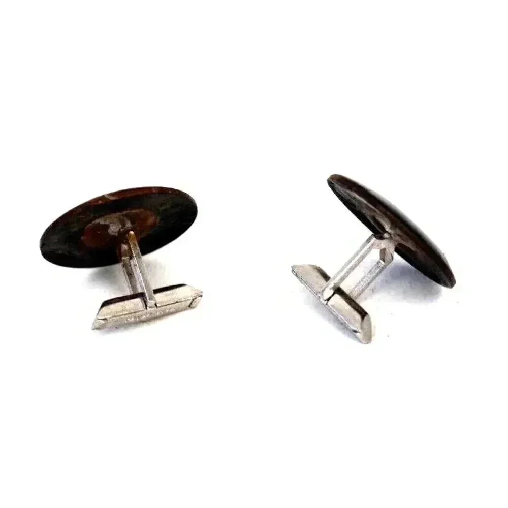 Vintage Gold Frame Retro Art Deco MCM Red White & Blue Swirl Men's Cuff Links